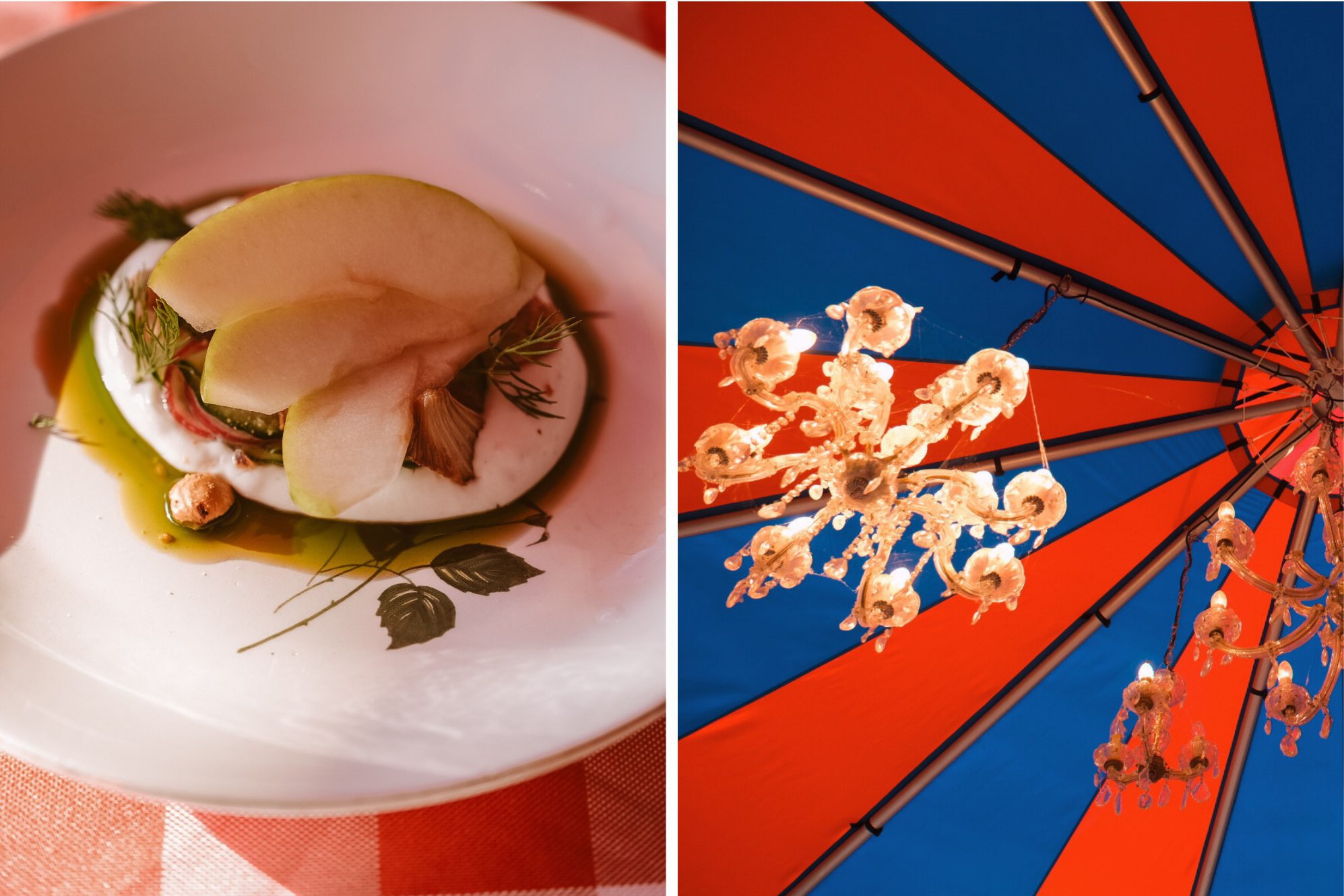 Ein 3-Gänge-Dinner unter dem Zirkuszelt, gemeinsam mit den anderen Gästen des Tuinhotels.